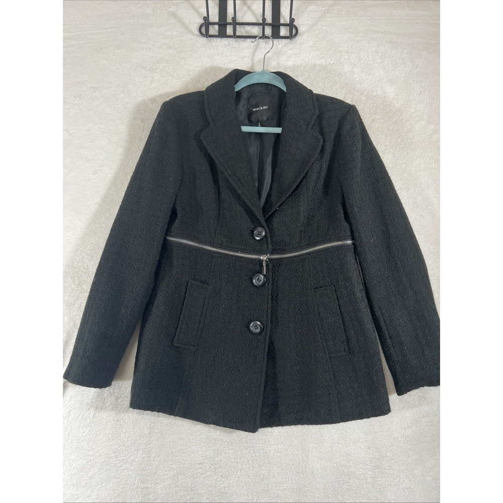 Mac & Jac Convertible Crop Jacket Black Blazer Silver Zipper Waist Womens Large